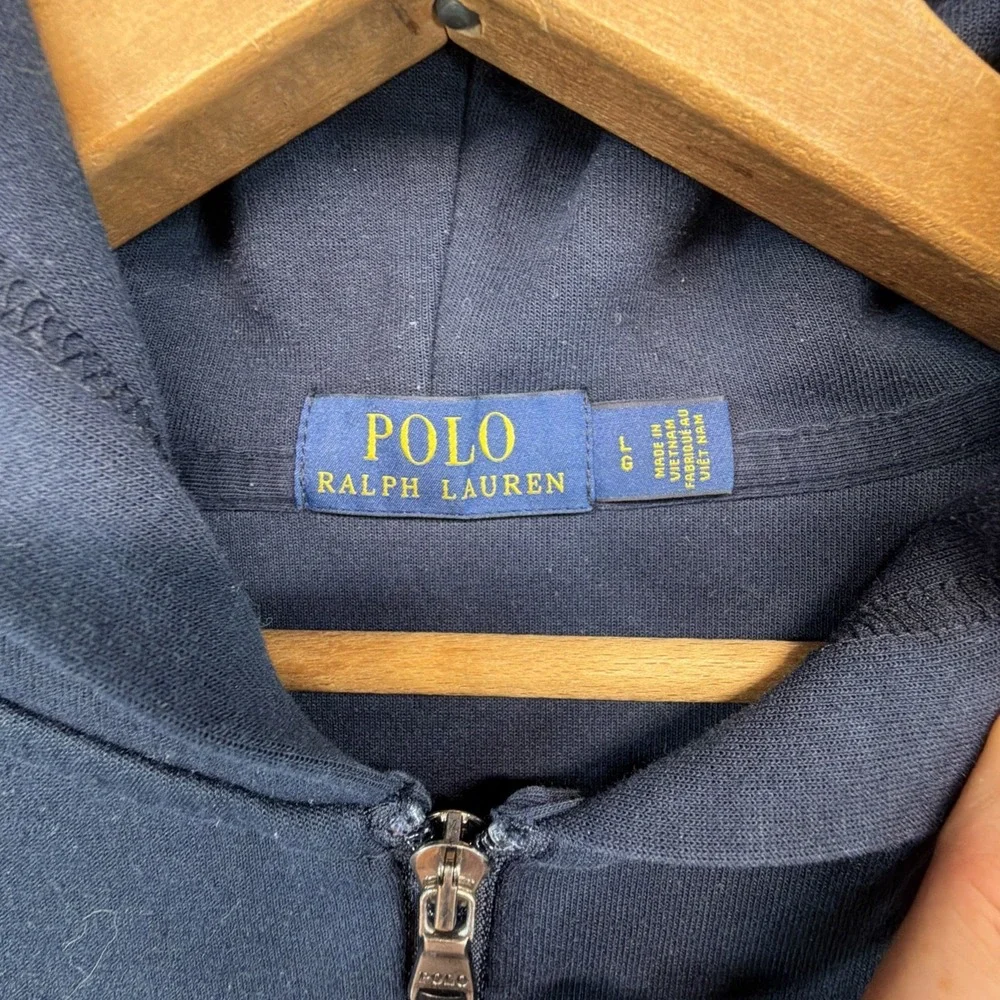 Polo Ralph Lauren Performance Hoodie Large Full Zip Navy Blue Gray Pony